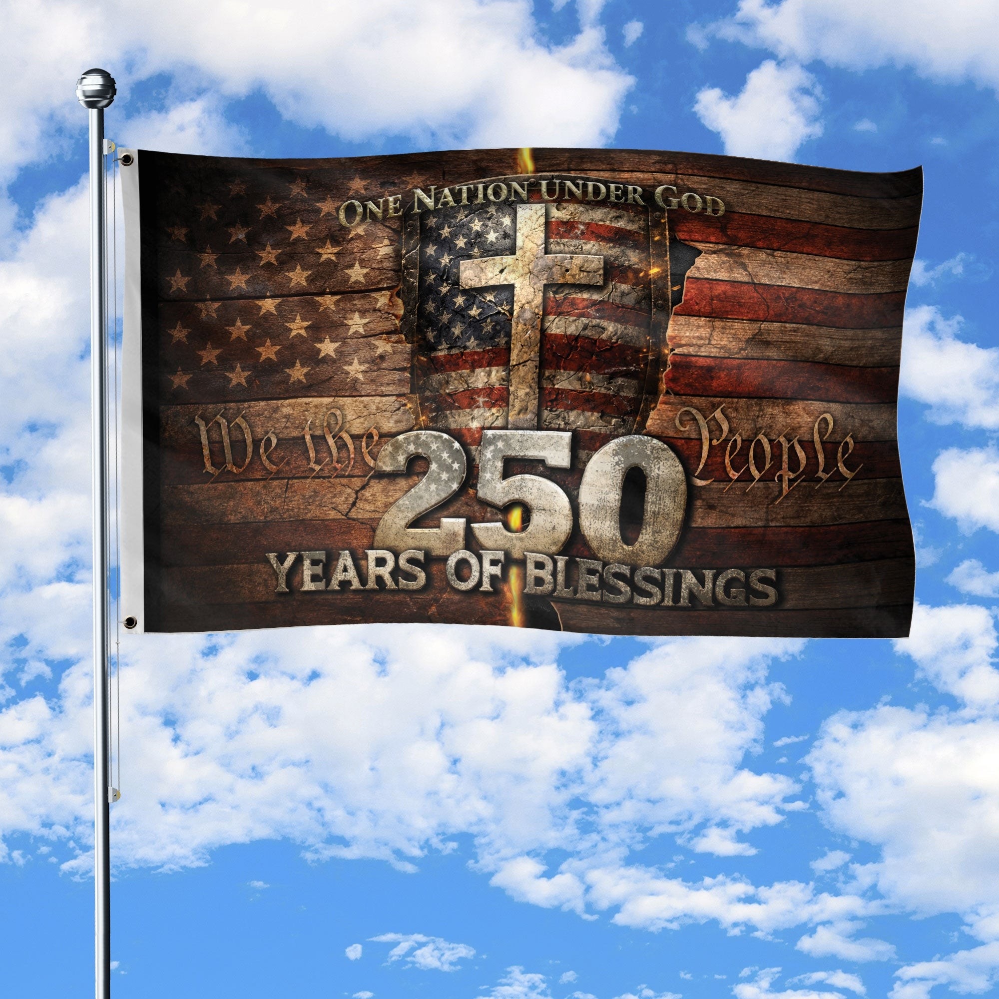 We The People Christian Cross USA House Flag 250th Anniversary One Nation Under God