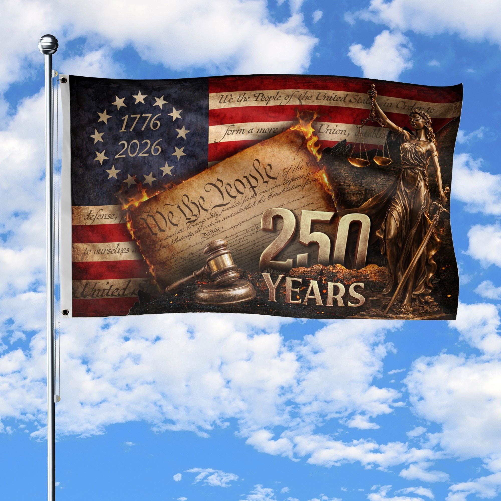 Lady Justice We The People House Flag 1776-2026 250 Years Freedom Patriotic Decor