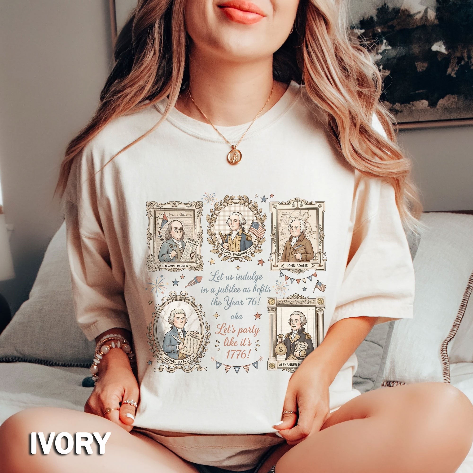 Funny Founding Fathers Portrait T-Shirt Let's Party Like It's 1776 Patriotic Vintage USA