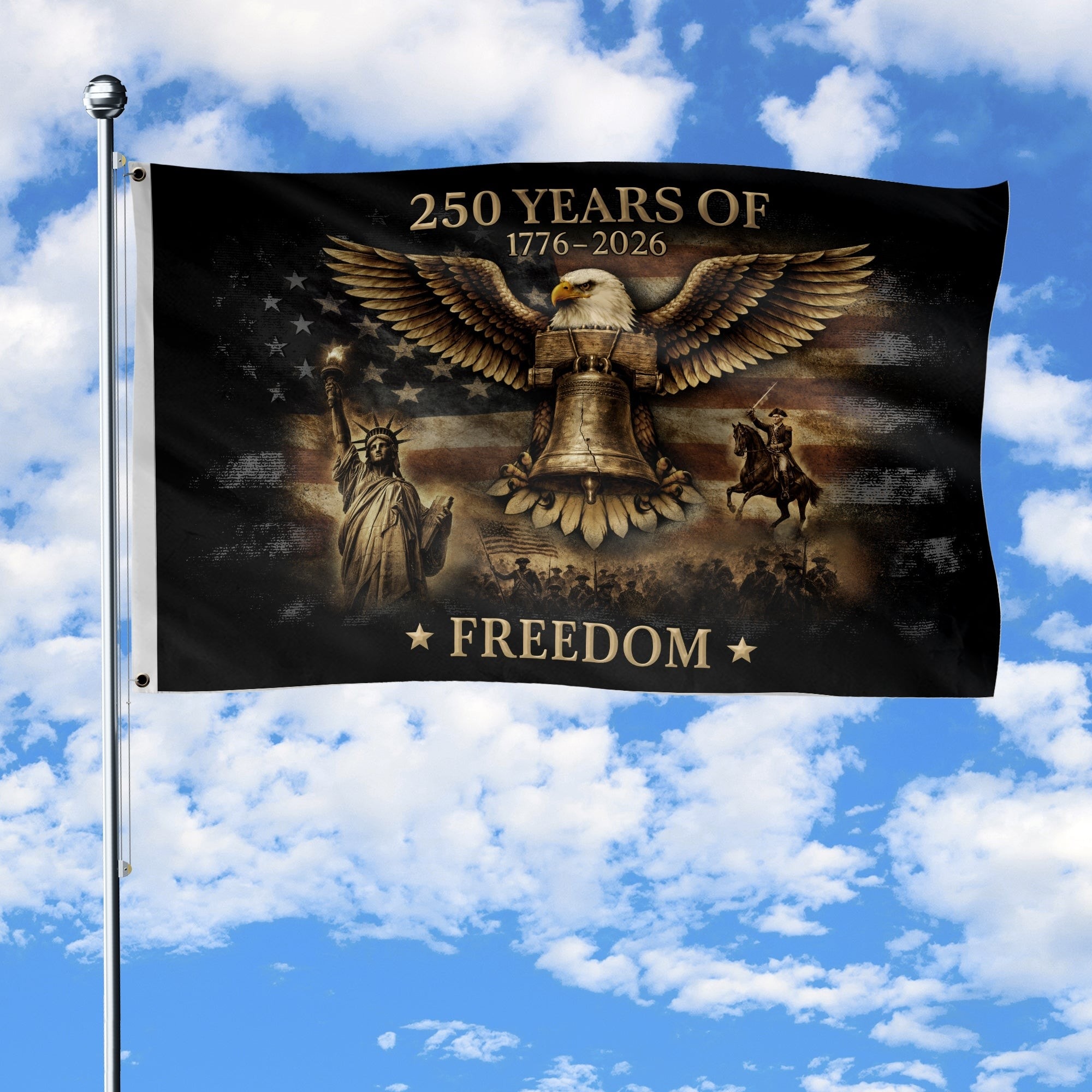 USA 250th Anniversary Flag 1776-2026 Liberty Bell Eagle Patriotic Design